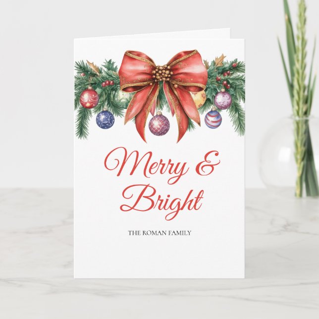 Tarjeta Festiva Saludo de los Navidades de invierno Wreath Merry y (Anverso)