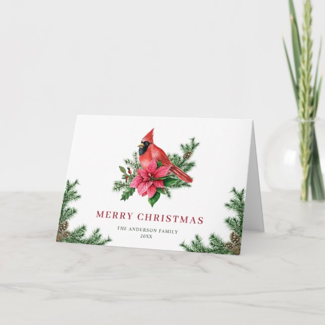 Tarjeta Festiva Saludo de los Navidades del Cardenal Rojo de Poins (Anverso)