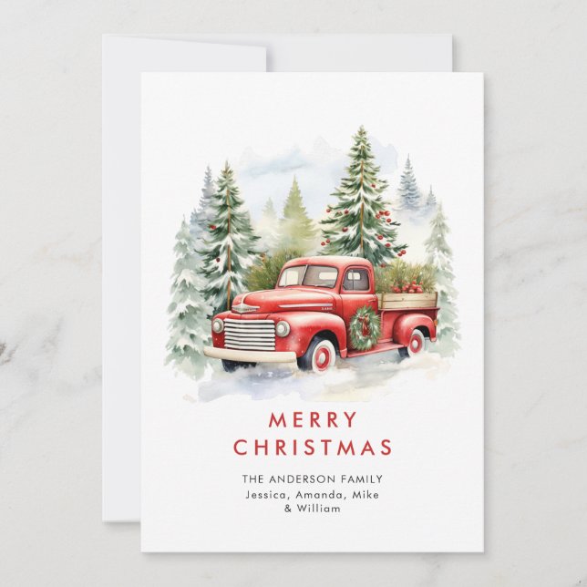 Tarjeta Festiva Saludo de los Navidades del país del Camión Rojo R (Anverso)