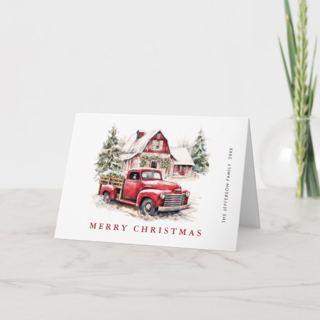 Tarjeta Festiva Saludo de los Navidades del país del Camión Rojo R (Anverso)
