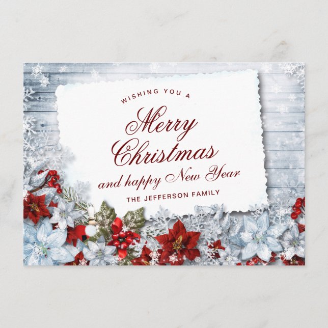 Tarjeta Festiva Saludo de los Navidades rusos de Red Poinsettia Ho (Anverso)
