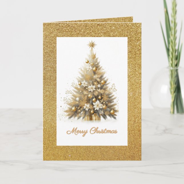Tarjeta Festiva Saludo de Luxe Gold Sparkle Christmas Tree (Anverso)