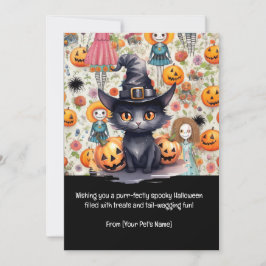 Tarjeta Festiva Saludo de Mascota Gato Negro de Halloween