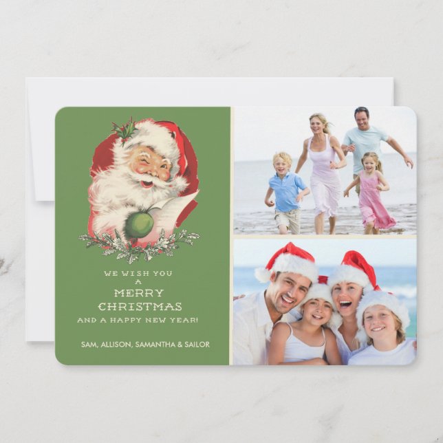 Tarjeta Festiva Saludo de Navidades de fotografía de la época verd (Anverso)