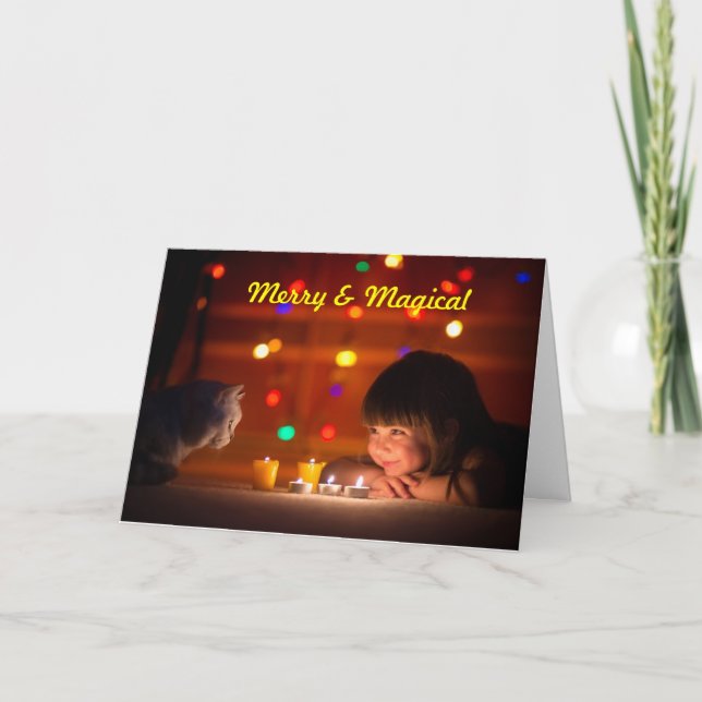 Tarjeta Festiva Saludo de Navidades de gatos y niños (Anverso)