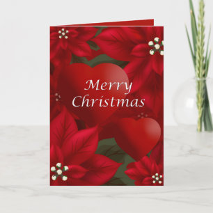 Tarjeta Festiva Saludo de Navidades de Poinsettia y Corazón