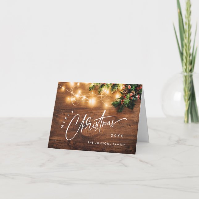 Tarjeta Festiva Saludo de Navidades Rústicos de la Rama Mistletoe (Anverso)