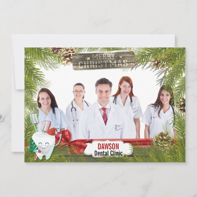 Tarjeta Festiva Saludo de negocios de fotografía de dentista pino  (Anverso)