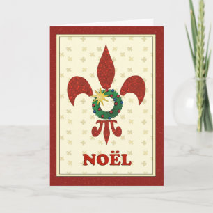 Tarjeta Festiva Saludo de Noel de la guirnalda de la flor de lis