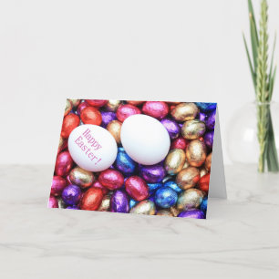 Tarjeta Festiva saludo de Pascua con huevos de chocolate