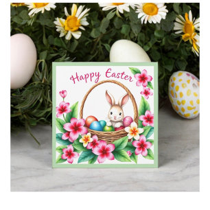 Tarjeta Festiva Saludo de Pascua conejo tropical y huevos