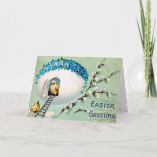 Tarjeta Festiva Saludo de Pascua de Chicas Vintage