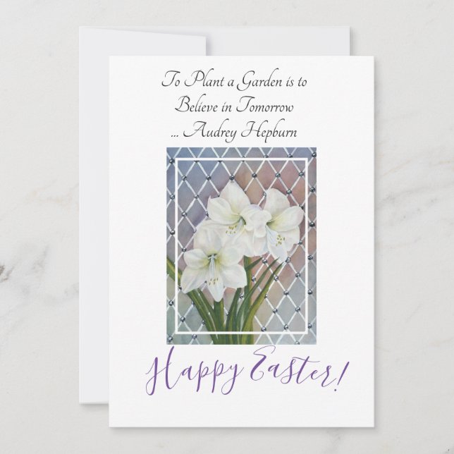 Tarjeta Festiva Saludo de Pascua de Flores Blancas Amaryllis (Anverso)