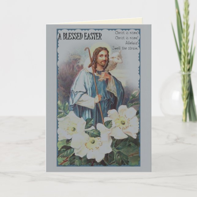 Tarjeta Festiva Saludo de Pascua del Buen Pastor de Jesús (Anverso)
