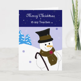 Tarjeta Festiva Saludo de profesor de muñeco de nieve alegre