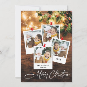 Tarjeta Festiva Saludo de Rústico Rústico 4 Navidades FOTOGRÁFICOS