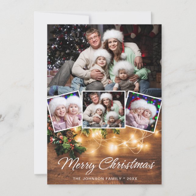 Tarjeta Festiva Saludo de Rústico Rústico 4 Navidades FOTOGRÁFICOS (Anverso)