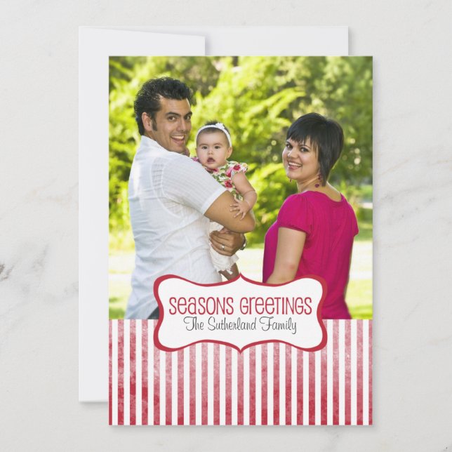 Tarjeta Festiva Saludo de vacaciones con foto de rayas festivas (Anverso)