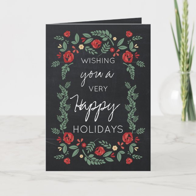 Tarjeta Festiva saludo de vacaciones de jardín floral de pizarra (Anverso)