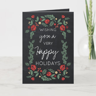 Tarjeta Festiva saludo de vacaciones de jardín floral de pizarra
