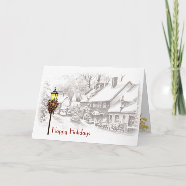 Tarjeta Festiva Saludo de Winter Town (Anverso)