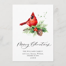 Tarjeta Festiva Saludo del cardenal rojo Holly Berry Navidades