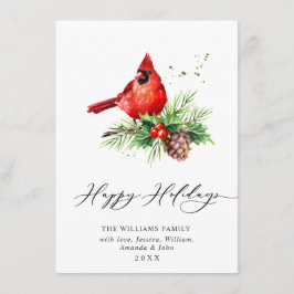 Tarjeta Festiva Saludo del cardenal rojo Holly Berry Navidades