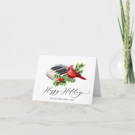 Tarjeta Festiva Saludo del cardenal rojo Holly Berry Navidades