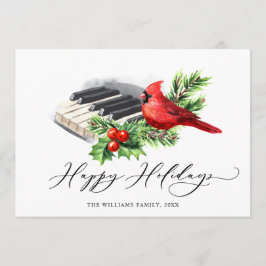 Tarjeta Festiva Saludo del cardenal rojo Holly Berry Navidades