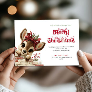 Tarjeta Festiva Saludo divertido de renos juguetones para niños en