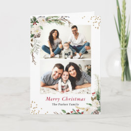 Tarjeta Festiva Saludo doblado de 2 fotos en el frasco de invierno