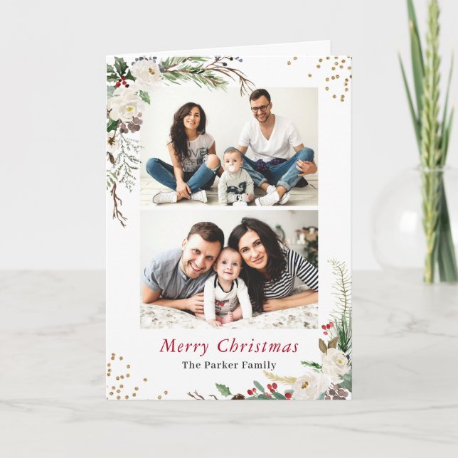 Tarjeta Festiva Saludo doblado de 2 fotos en el frasco de invierno (Anverso)