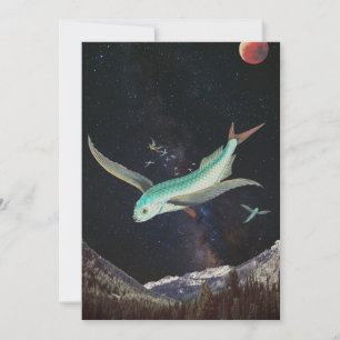 Tarjeta Festiva Saludo Editable Psicodelic Flying Fish Space