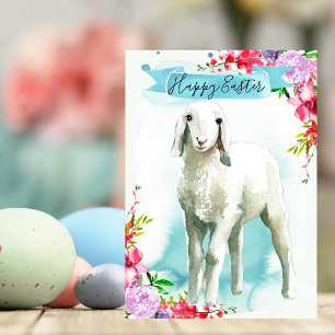 Tarjeta Festiva Saludo Feliz Pascua Cordero Blanco