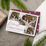 Tarjeta Festiva Saludo festivo | Foto de Navidades más valiosos<br><div class="desc">Nuestro elegante y festivo diseño de tarjetas de vacaciones es la manera perfecta de mostrar tres de sus fotos familiares favoritas. El diseño horizontal o paisajístico presenta "Navidades más bonitos" en tipografía borgoña y escritura con letras a mano,  con el nombre de su familia debajo.</div>