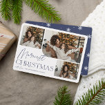 Tarjeta Festiva Saludo festivo | Foto de Navidades más valiosos<br><div class="desc">Nuestro elegante y festivo diseño de tarjetas de vacaciones es la manera perfecta de mostrar tres de sus fotos familiares favoritas. El diseño horizontal o paisajístico presenta "Navidades más bonitos" en tipografía azul marino y escritura con letras a mano,  con el nombre de su familia debajo.</div>