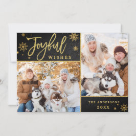 Tarjeta Festiva Saludo FOTOGRÁFICO 2 del marco dorado de los navid