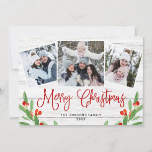 Tarjeta Festiva Saludo FOTOGRÁFICO 3 navidades Rústico de Madera B