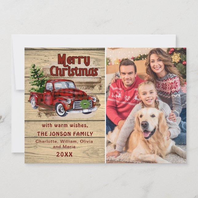 Tarjeta Festiva Saludo fotográfico de camionetas de Navidades clás (Anverso)