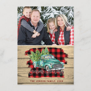 Tarjeta Festiva Saludo fotográfico de camionetas de Navidades clás