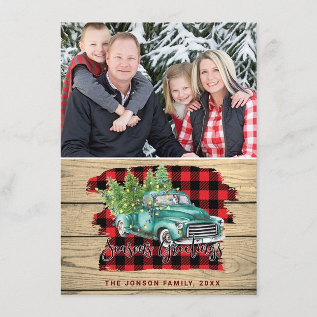 Tarjeta Festiva Saludo fotográfico de camionetas de Navidades clás (Anverso)