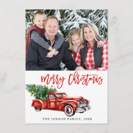 Tarjeta Festiva Saludo fotográfico de camionetas de Navidades clás