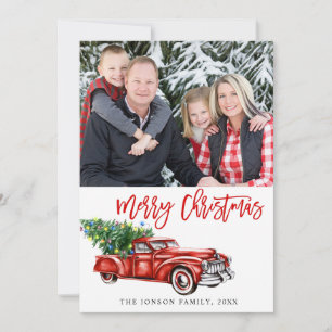 Tarjeta Festiva Saludo fotográfico de camionetas de Navidades clás