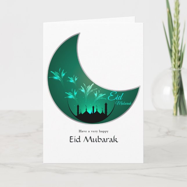 Tarjeta Festiva Saludo fotográfico de Eid Mubarak (Anverso)