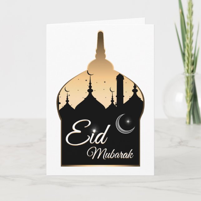Tarjeta Festiva Saludo fotográfico de Eid Mubarak (Anverso)