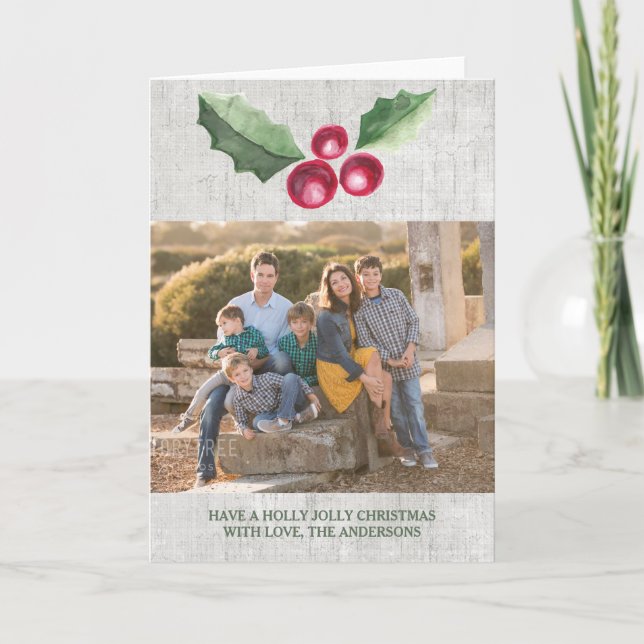 Tarjeta Festiva Saludo fotográfico de feriado de Cepillado Holly y (Anverso)