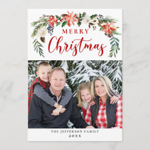 Tarjeta Festiva Saludo fotográfico de Navidades de Poinsettia