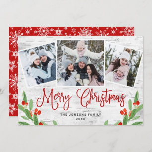 Tarjeta Festiva Saludo FOTOGRÁFICO Rústico Birch Bark 3 navidades