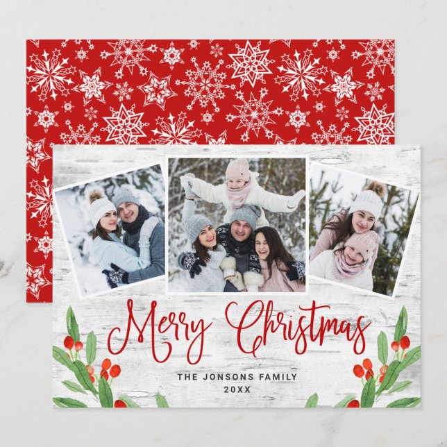 Tarjeta Festiva Saludo FOTOGRÁFICO Rústico Birch Bark 3 navidades (Anverso / Reverso)