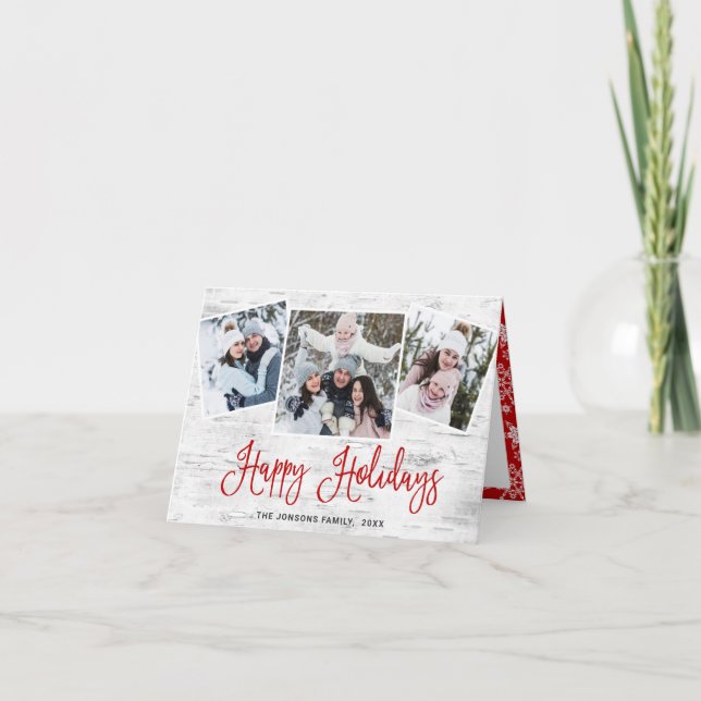 Tarjeta Festiva Saludo FOTOGRÁFICO Rústico Birch Bark 3 navidades (Anverso)